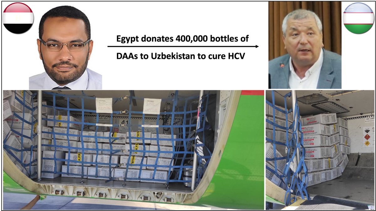 Professor Hassany and Musabaev are #HepatitisElimination heroes.  @CDAFound brokered an agreement between #Egypt & #Uzbekistan. 400K bottle of DAAs were donated & shipped last week to eliminate #HCV & treat 130K patients.

#NoHep @Hep_Alliance @hepatitisfund @swang8