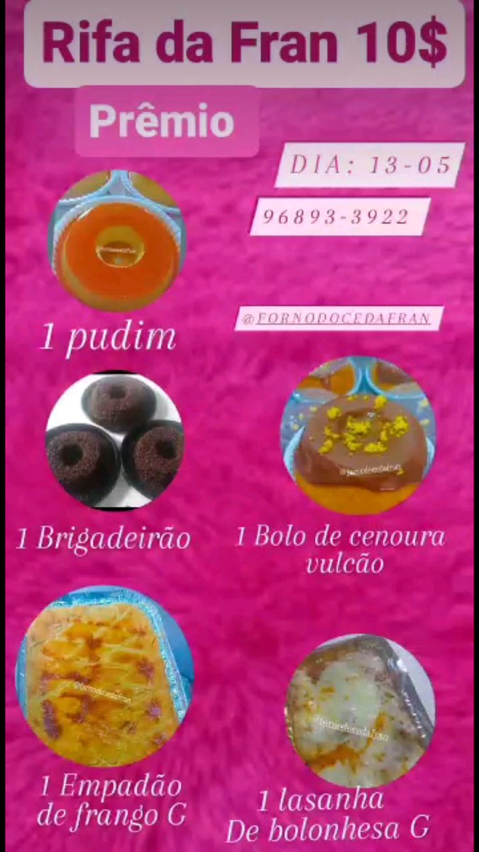 VitinBen10's tweet photo. Família estamos com essa rifa aí ó para o almoço especial para o Dia das Mães por apenas r$ 10 você escolhe o nome e concorre a um almoço especial da tua mãe no domingo um empadão grande uma lasanha Grande um pudim um brigadeirão e um bolo vulcão Chama no WhatsApp 968933922 https://t.co/lwe2qcgrmd