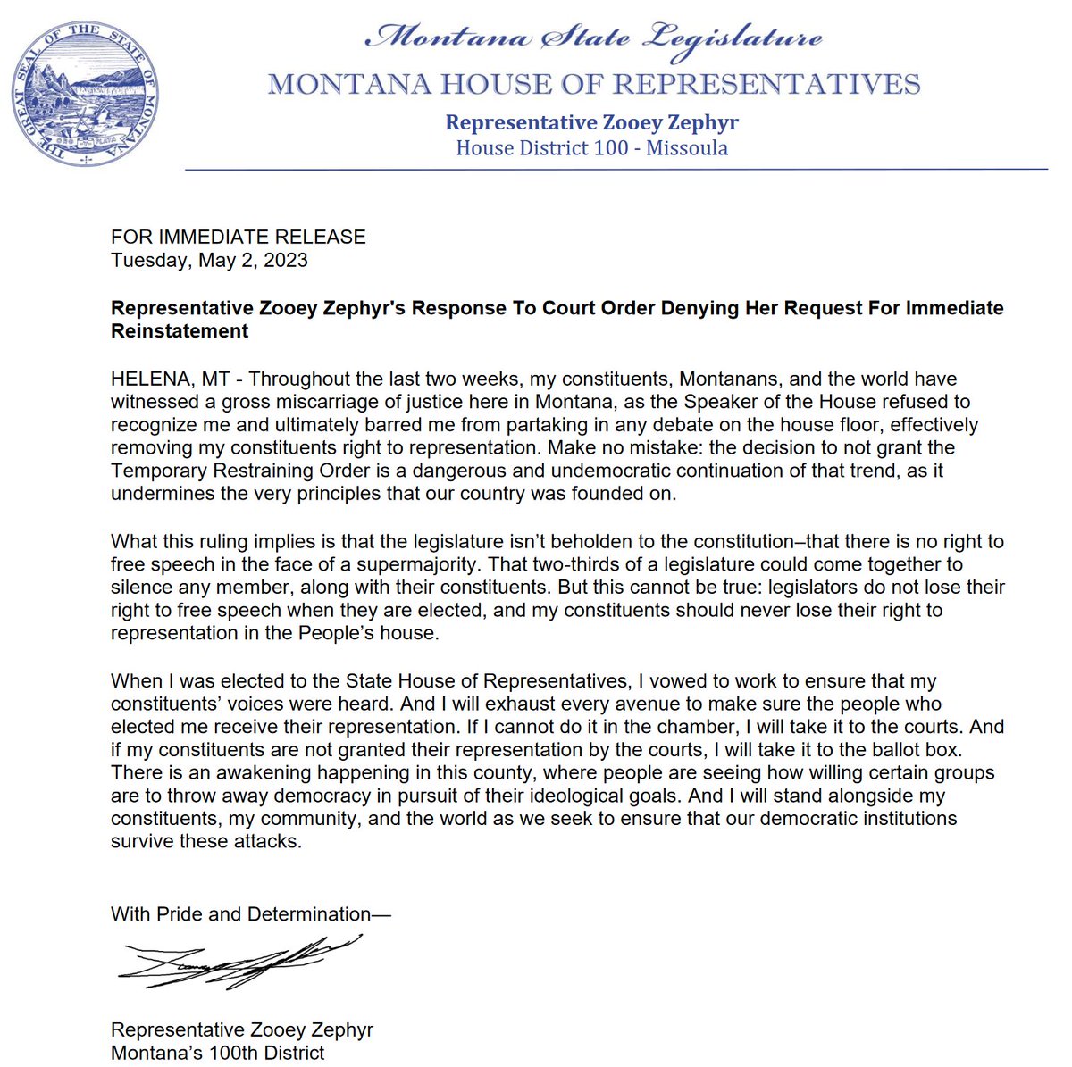 ZoAndBehold's tweet image. The court's decision not to reinstate me undermines the democratic principles our country was founded on.

I vow to continue standing for my constituents &amp;amp; community to fight for our democratic institutions. If we can't get justice in the courts, we will get it in the ballot box.