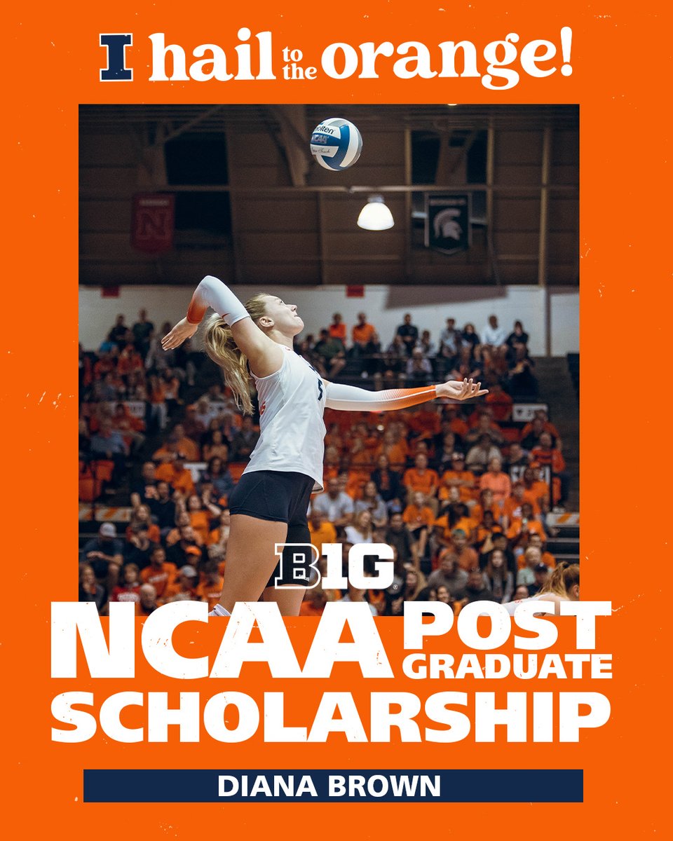 IlliniVBall's tweet photo. Diana Brown does it again!

She earned the NCAA Postgraduate Scholarship, awarded to approximately 125 student-athletes across all NCAA divisions who excel both academically and athletically, to be utilized at her graduate school of choice.

Congrats, @diana_E5!

#Illini | #HTTO https://t.co/SzN8F5Ma10