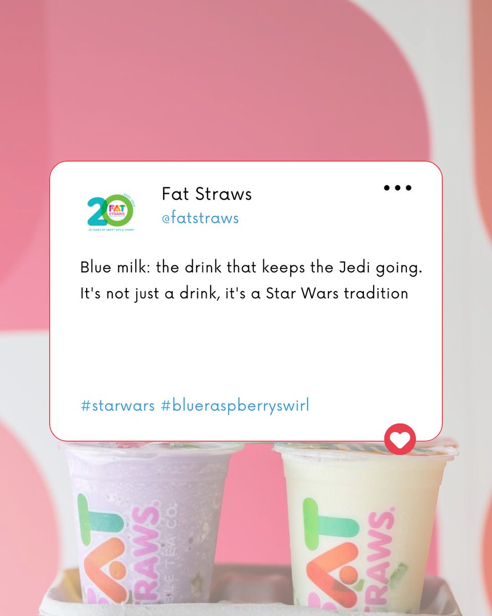 🥛💙 🚀🌟🗡️ 
#starwars #bluemilk #blueraspberry #fatstraws #mayfourth

🕐 8am - 9pm Monday - Saturday
🕐 ALPHA: 11am - 9pm Monday - Saturday
❌ CLOSED ON SUNDAYS
↗️ Order online: fatstraws.com