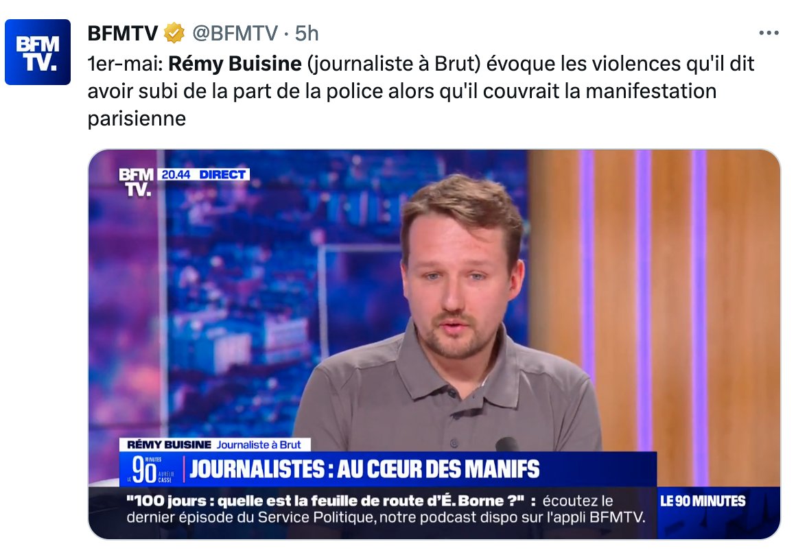 “Qu’il dit avoir subi” : comme le député Stéphane Vojetta, BFMTV se méfie des affabulations de ces pseudo-journalistes incapables d’admettre que la préfecture de police est la plus fiable des agences de presse.