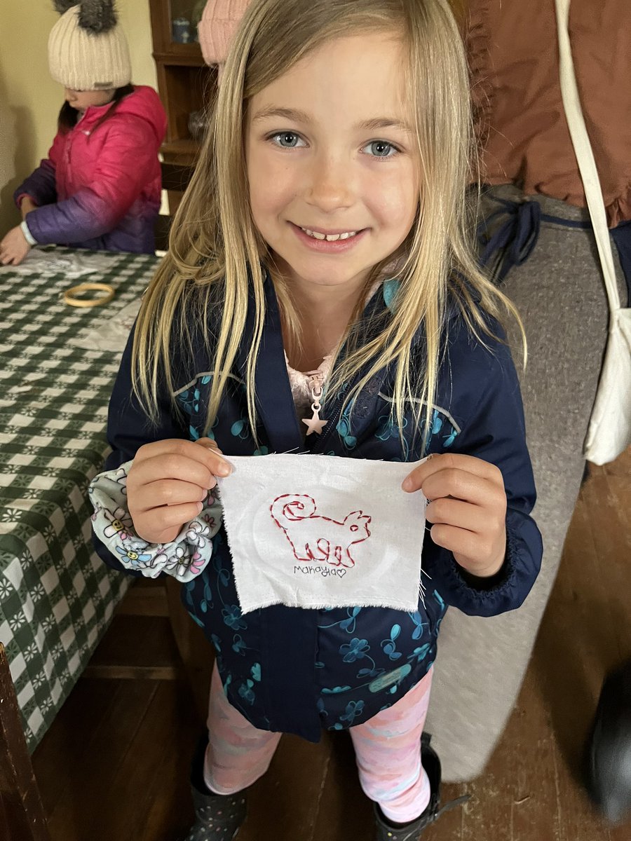MrsWakem's tweet photo. End result of our sewing lesson at Fanshawe Pioneer Village. A skill that should be learned by all. @FPVmuseum @SDStampeders #MuseumSchoolLondon #TVDSB https://t.co/WZGKQrMstX