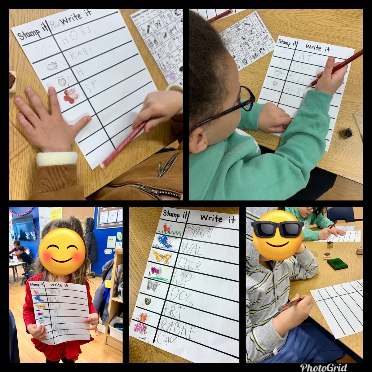 ‘Stamp it, Write it’ was a popular activity. Students practiced stretching out the words and noticing the sounds they heard to help them write. <a href="/oakwrdsb/">Oak Creek PS</a>