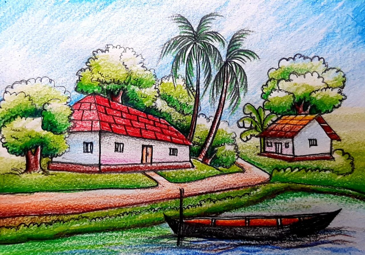 The Craft & Art House - Beautiful scenery drawing with pencil colours. If  you liked this art work please let me know in the comments and for more  such creative ideas please