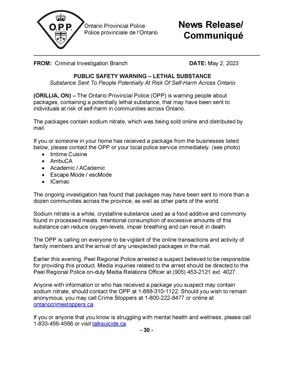 Ontario Provincial Police tweet media