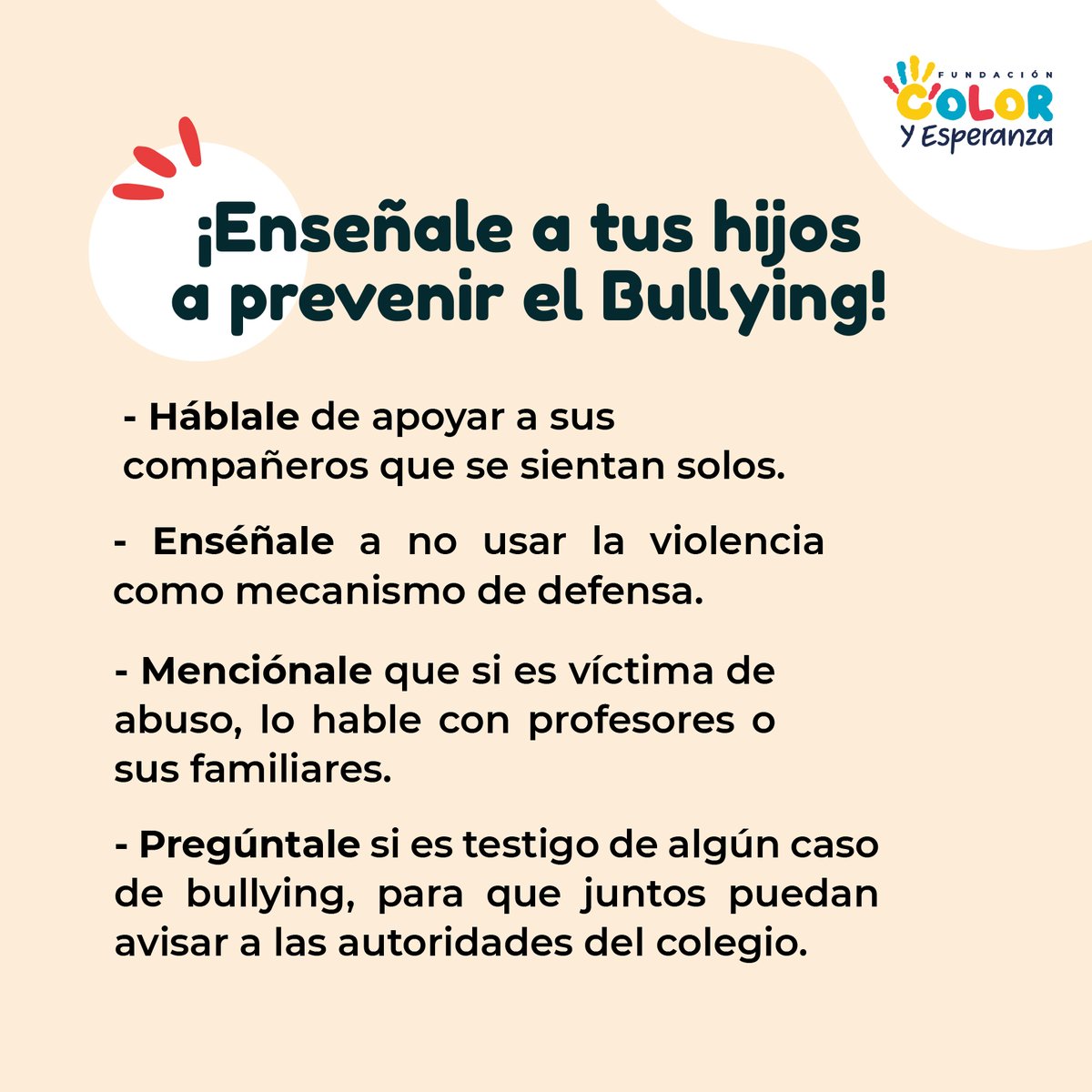 ColorFundacion's tweet photo. #Bullying| El acoso escolar es una forma de violencia que puede tener consecuencias graves para la salud emocional y física de los niños.

Por eso  reiteramos la importancia de una convivencia pacífica y el respeto en la sociedad en general.

#Funcoes #Acoso #Acosoescolar https://t.co/vPjaaOXhYV