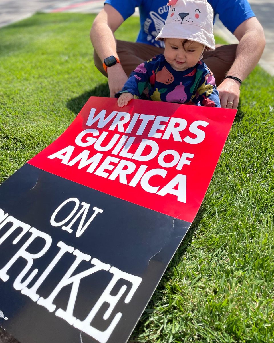 Our baby would rather be at home refusing to nap and soiling herself but sure if the studios insist she can be on their lawns refusing to nap and soiling herself. 🤷🏻‍♀️ #wgastrong