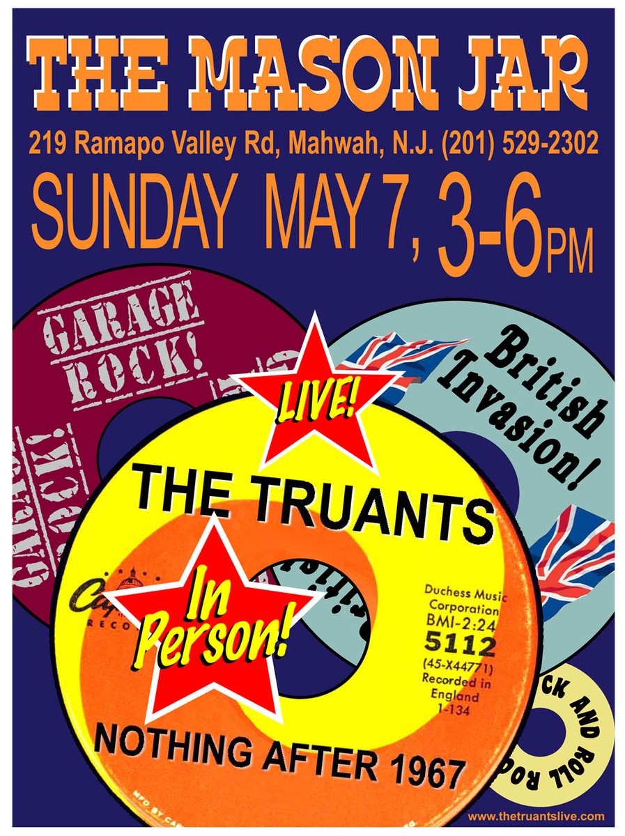 THIS SUNDAY!!!!!  3-6pm!!!! We are back at THE MASON JAR in fabulous Mahwah,NJ. 
50-plus songs, all utterly danceable!
