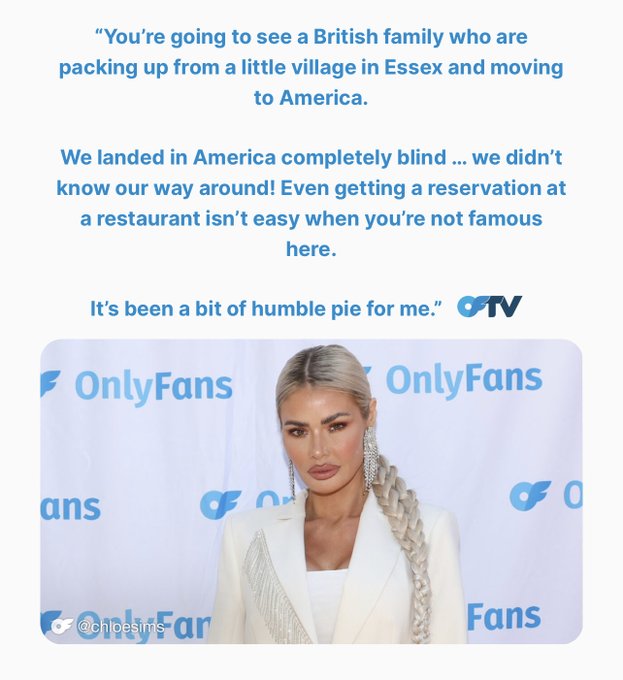 2 pic. Hollywood has been a big adjustment for British reality star @Chloe_Sims, telling @Variety "We