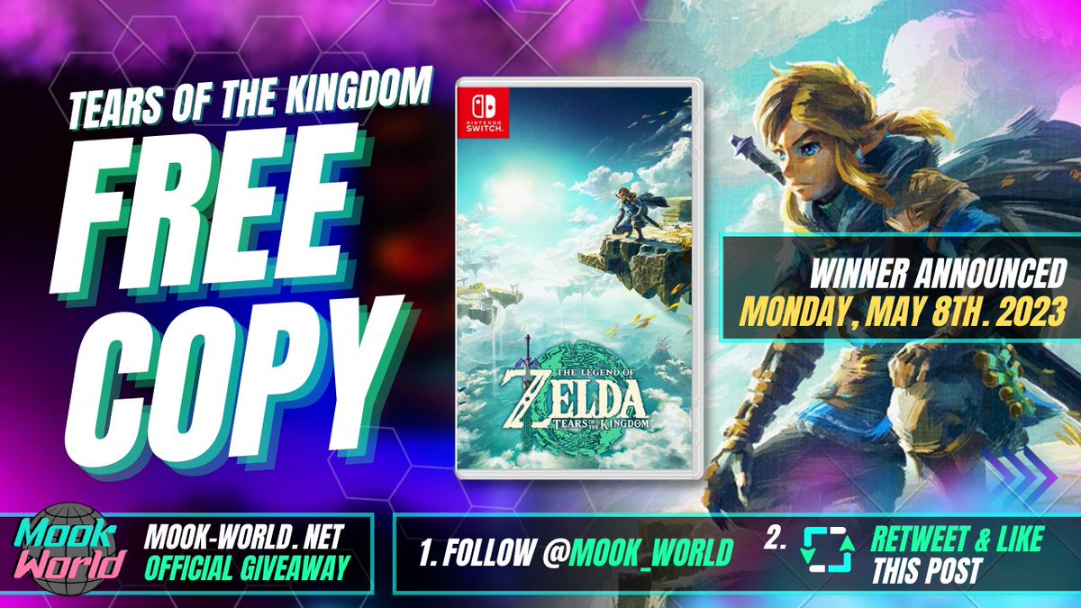 Mook_World's tweet photo. We're less than two weeks away from Legend of Zelda Tears of The Kingdom! #TOTK #Zelda

So in traditional Mook fashion we're giving away a free copy!  Winner will be announced two days before release!

— "Feelin' lucky ?" 
🌎follow @Mook_World 
🕹️RT + like this post

✨Good luck! https://t.co/Mg0J3An5Qx