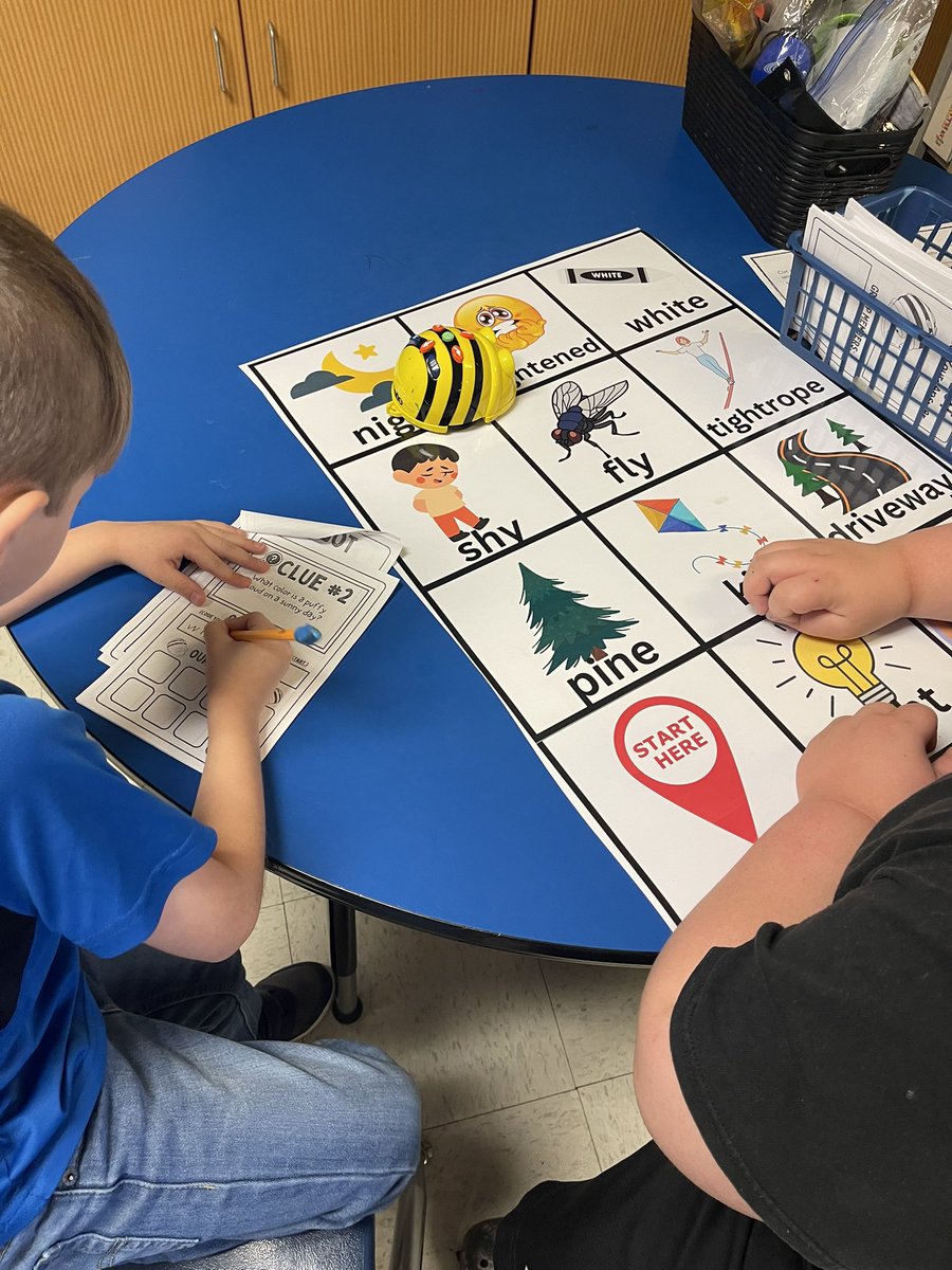 afielder76's tweet photo. My new reading station with robotics added to keep it fun and engaging!! Students read a clue and code the Beebot to the long I word! Thank you @howardkeb  for inspiring me, and for the template I used to create it! You’re the best! @MunfordElem #workingonmyroar @TCBOE https://t.co/4ykzkEfRpu