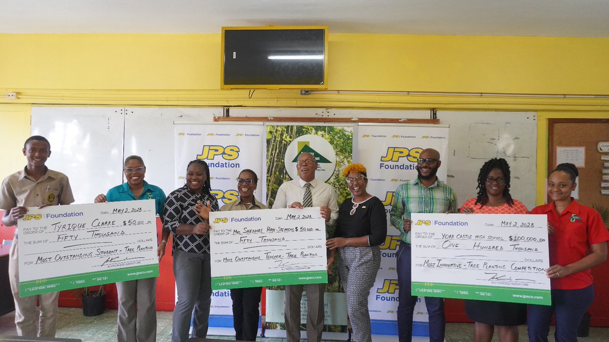 ForestryDeptJa's tweet photo. Tree-mendous congratulations to @YorkCastleHigh, Secondary Level winner of the National School Tree Planting Competition. They planted 275 trees! 
Our partner @JPSFoundationJa sponsored cash prizes for Most Innovative School, Most Outstanding Teacher and Most Outstanding Student. https://t.co/itBBUZMxlq
