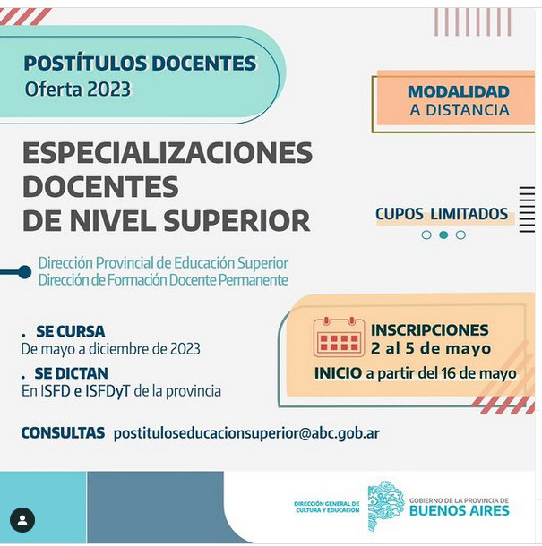 BaraderoCIIE's tweet photo. #postítulosdfdp ¡Llegó el momento que estabas esperando!  Del 2 al 5/5  inician las inscripciones a los postítulos de la DFDP 2023.  ¿Dónde puedo acceder a más información?: accedé al portal ABC para conocer más detalles de la oferta: https://t.co/qFjBrpdq1O…  ¡No te lo pierdas! https://t.co/BNVV9S9WUD