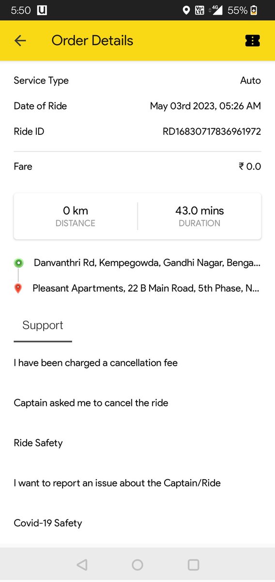 PruthviMJ3's tweet photo. @rapidobikeapp Today morning around 5:15Am i have booked Rapido auto from Majestic Bangalore to JP nagar, Captain has accepted the raid he made me to wait 20 mins, after reaching location asked me to pay extra i denied it,he was rude n forcefully asked me to get down #Poorservice https://t.co/NndOQ2hzry