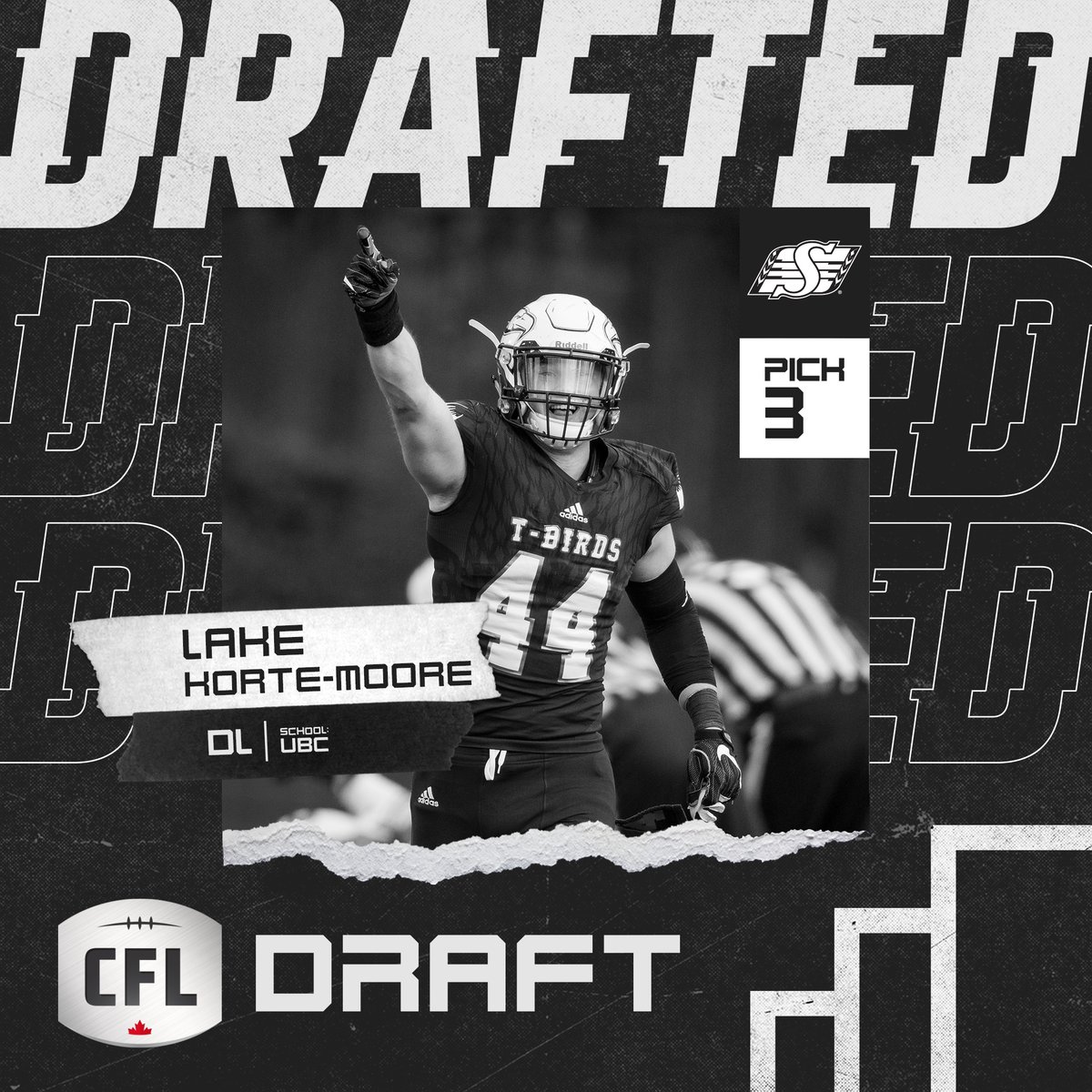 THE GREAT LAKE 🌊

The <a href="/sskroughriders/">Saskatchewan Roughriders</a> select <a href="/ubctbirds/">UBC Thunderbirds</a> DL Lake Korte-Moore (<a href="/Official_lakekm/">Lake Korte-Moore</a>) third overall!

#CFLDraft