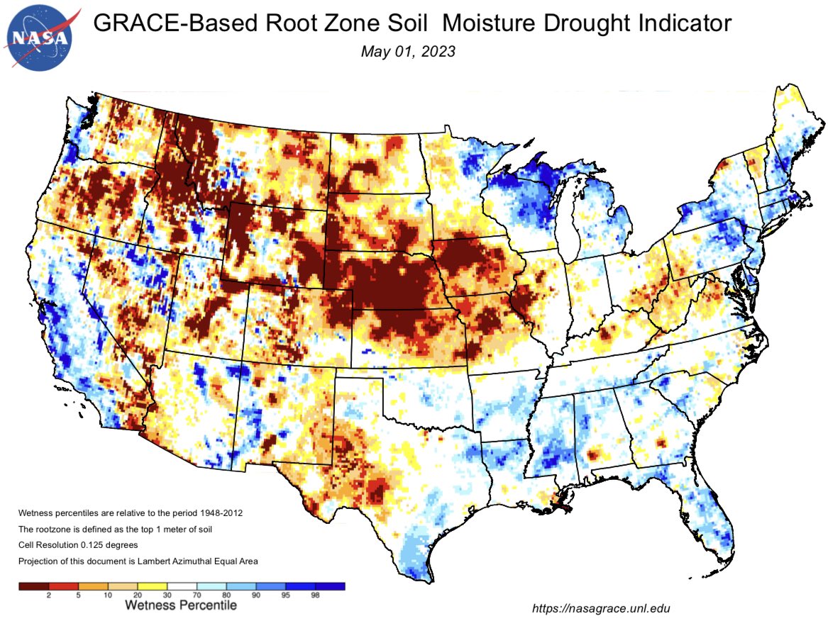 DDFalpha's tweet image. Root Zone Soil Moisture 2023 (Left) v 2022 (Right) Same Wk: