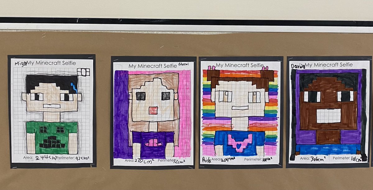 MsTiaVan's tweet photo. Students wrapped up learning about perimeter and area today. They enjoyed demonstrating their knowledge with these creative @Minecraft selfies! @lavalleeLRSD https://t.co/mhgZeKRrUy