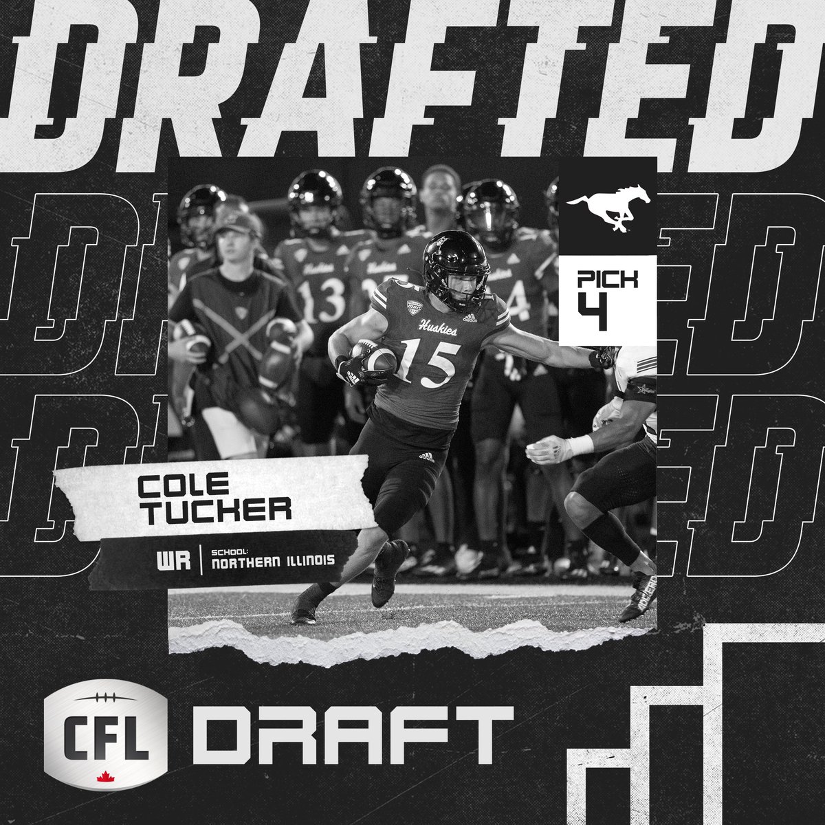 CFL's tweet photo. The @calstampeders take the first receiver off the board in Cole Tucker out of @NIU_Football.

#CFLDraft https://t.co/u7GEHpWnFo