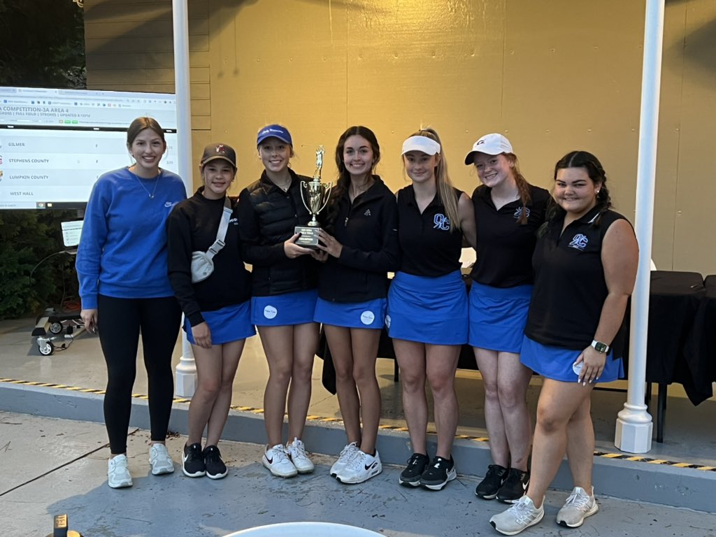 OCHS_Athletics's tweet photo. Oconee Lady Warrior Golf wins the area tournament between regions 7 &amp; 8! #WeAreOne #SpearEm ⛳️ @LadyWarriorGol1 https://t.co/k3nhQMMnhT