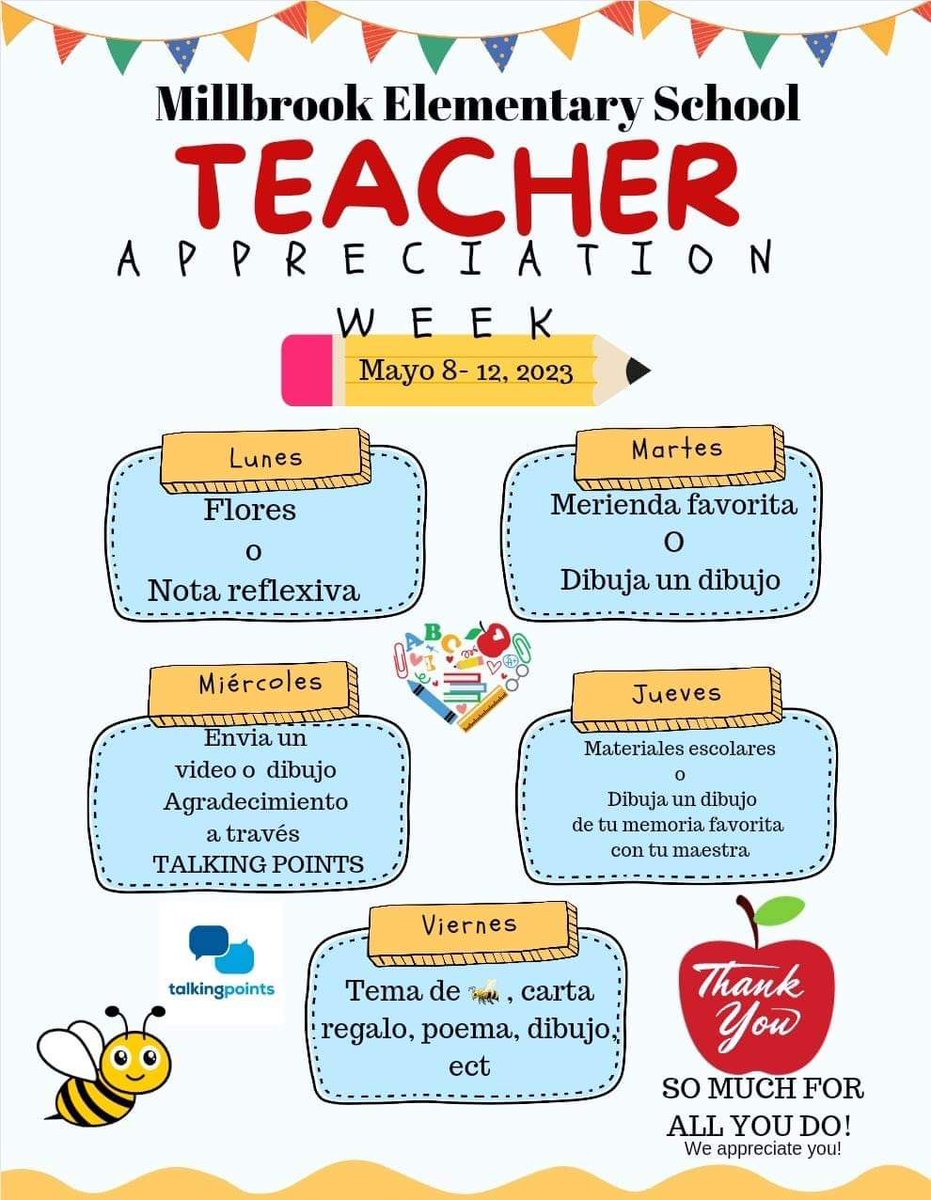 Families, are you ready to show your child’s teachers how much you appreciate them?!? Let us suggest some ideas! Use these daily ideas to show our teachers and staff some LOVE next week! #TeacherAppreciationWeek 🍎 🎉❤️