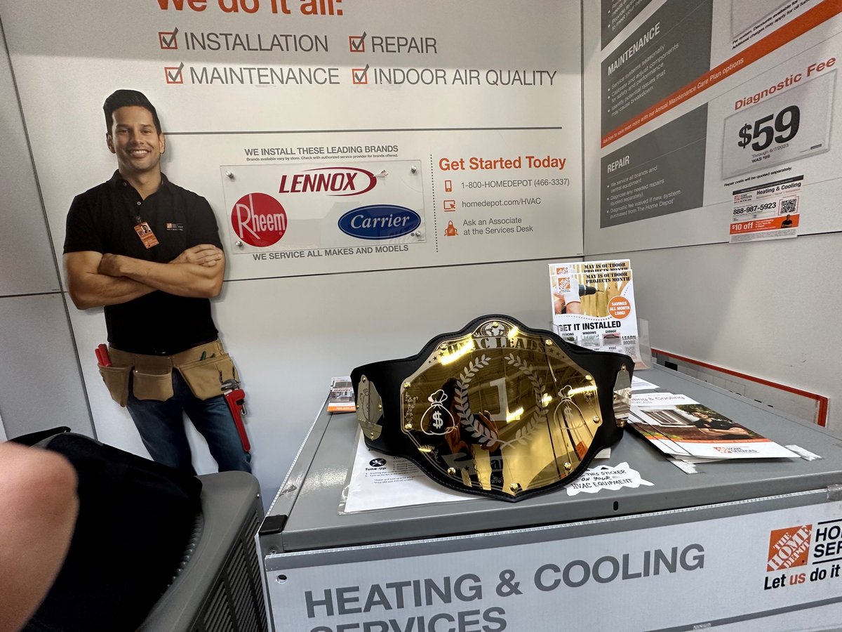 Congratulation to our first round Home Depot lead champions! #Milpitas1041 !!
.
.
.
.
.
#HVAC #HomeDepot  #LeadGeneration #AircConditioning #Furnace #Service #Repair #TuneUp  #ChampionshipBelt