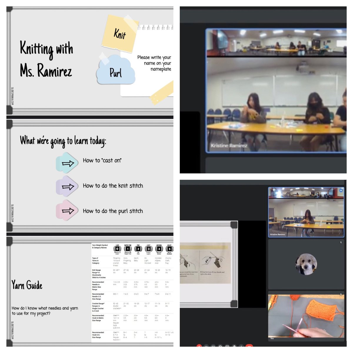Began the last of this year’s 🧶 Knitting Enrichment Lab as hybrid. Love how  <a href="/OwlLabs/">Owl Labs</a> Meeting 🦉 connects Ss online to Ss in the room + my <a href="/okiolabs/">OKIOLABS👌</a> to model. Knitting isn’t just a great hobby but help practice  computational thinking. Bonus: got to wear the sweater I made!
