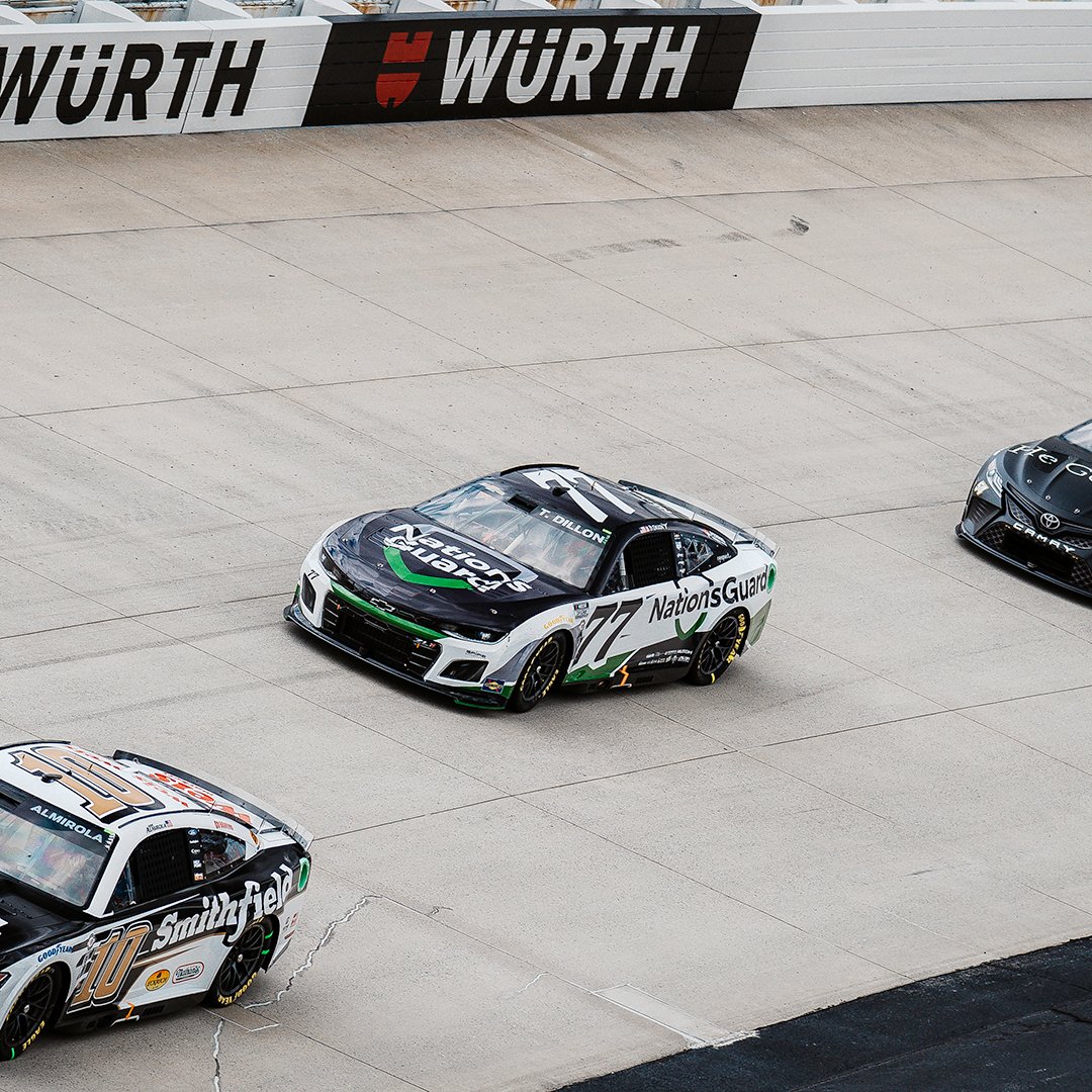 SpireMotorsport's tweet photo. Yesterday's results don't define us. @tydillon got mixed into a mess in his @NationsGuard #77 yesterday, but he's ready to get after it in Kansas! #spiremotorsports #nationsguard #NASCAR #cupseries https://t.co/63jzYaE9A2