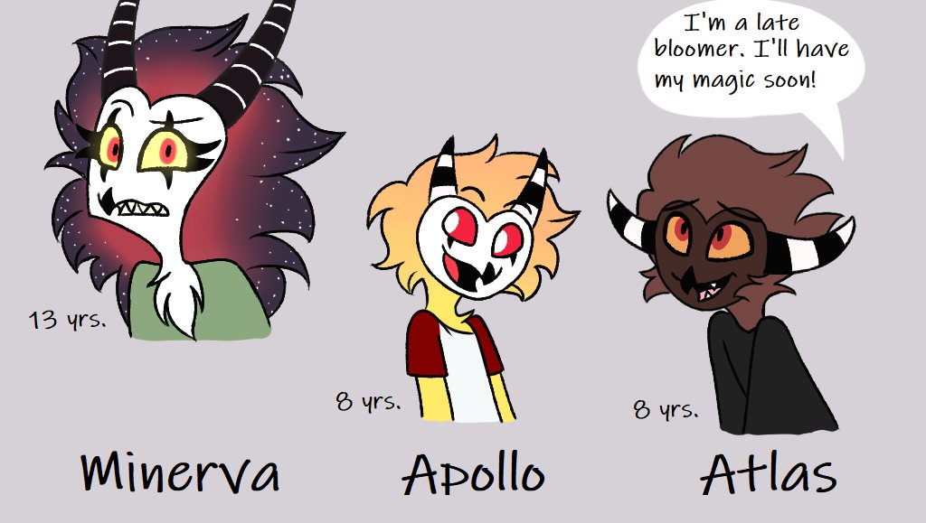 kimanda_art's tweet image. Here are the designs for the 3 out of the 4 kids Blitzo and Stolas end up having in an AU (does not yet include the kids they adopt too). I might tweak the designs or colours here or there. 

#Stolitz #HelluvaBossOCs #HelluvaBoss