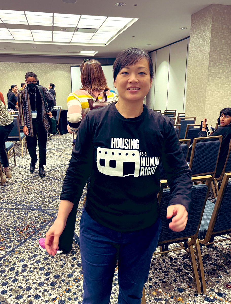 Amparo T-shirts aren't just a fashion statement - they're a symbol of your support for #HousingisaHumanRight. Here’s @UCILaw Professor  @annie_lai1 sporting her shirt at #AALSClinical! Join in and order yours today at amparonm.org
