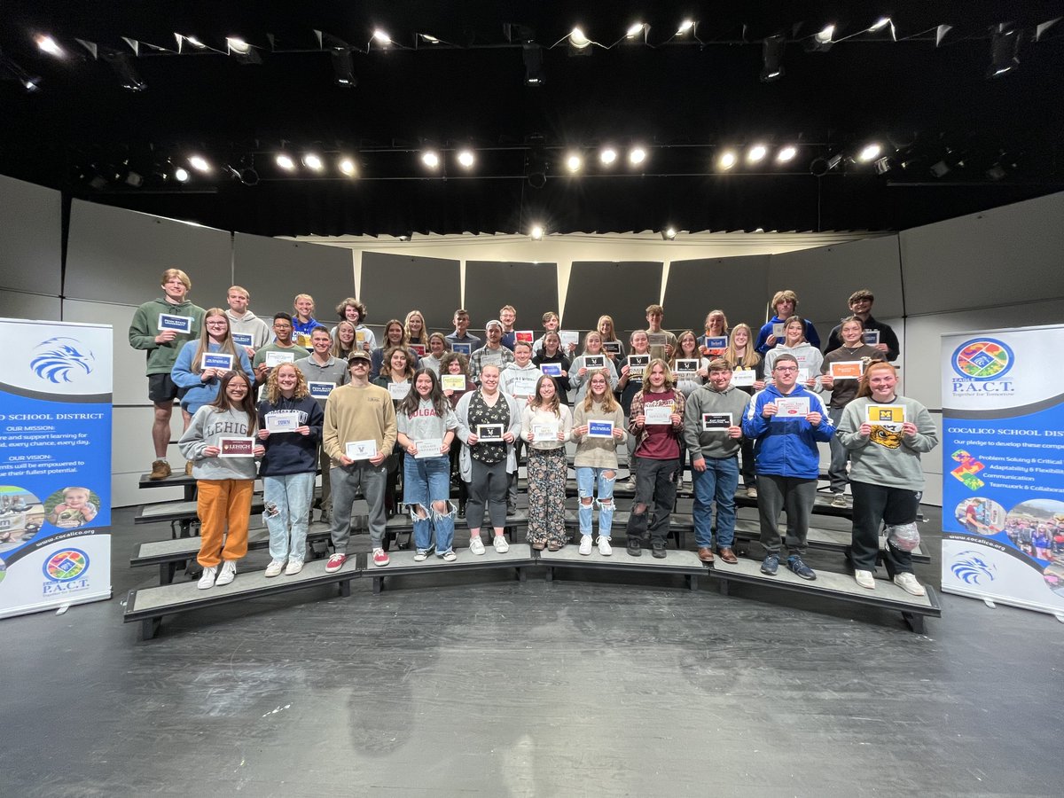 CocalicoSD's tweet photo. Members of @CocalicoHS Class of 2023 are going places!! At last night's College &amp; Career Commitment Ceremony, we celebrated our seniors' post-graduation plans! Best of luck to all! #EaglePACT https://t.co/2luVdP2VPT