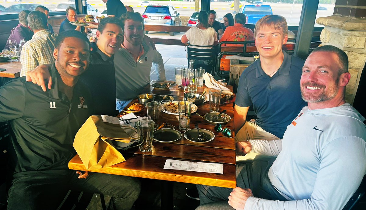 CoachMikeWeick's tweet photo. Two of our incoming Lone Star 🐅 with two former 1st Team All-Ivy greats.  TX ➡️ Princeton

@westsmith_ (Colleyville Heritage) @16robertsanders (FW All Saints)
 CJ Wall (Plano) @JakeBirmelin https://t.co/GjWzC4Zm07