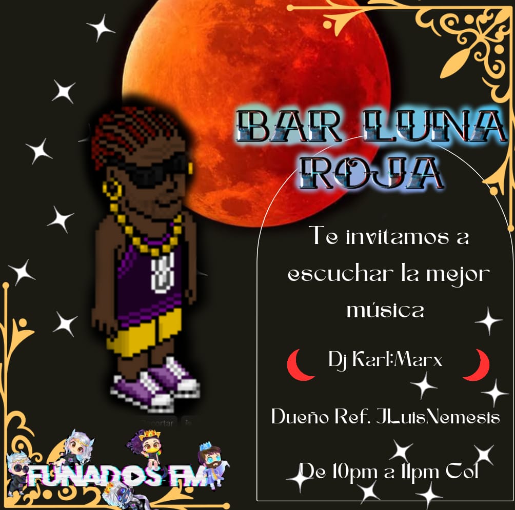 RadioFunadosFm's tweet photo. Funadosfm te invita al Bar Luna roja!! 🩸⚡ Ven a divertirte con nuestro Gran DJ @patohabbo te esperamos 😉 hoy de 10:00 pm a 11:00 pm col 🇨🇴💖 ven a pasarla increíble con nosotros 🍻👌
Dueño Ref: Jluisnemesis 🤩
https://t.co/QlAg45chRh 🩸🍻 https://t.co/4FWKw7NJi0