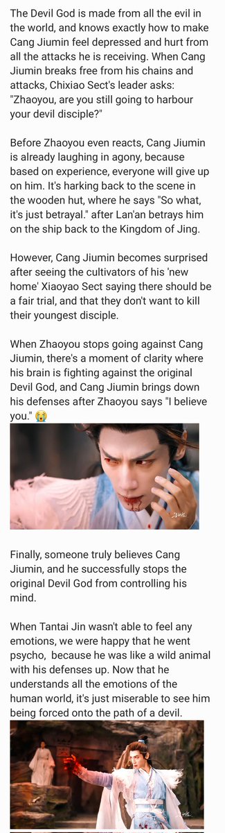 [Acting appreciation post] Cang Jiumin /Tantai Jin: He wouldn't spare a glance even if 10,000 people say he deserves to die - yet if one person (teacher Zhaoyou) says he believes in him,who's to say the Devil fetus' grievances aren't real? 
#LuoYunxi #TillTheEndOfTheMoon #罗云熙
