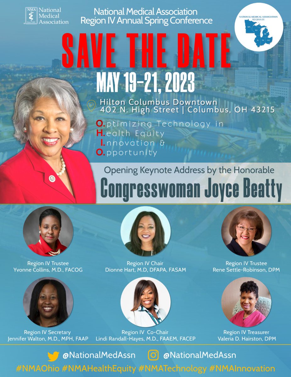 Region IV is extending early bird registration deadline to May 5, 2023. Don't miss this event! Details here: bit.ly/3AOWuAq. 

#NMA #SavetheDate #Health #Columbus #Ohio