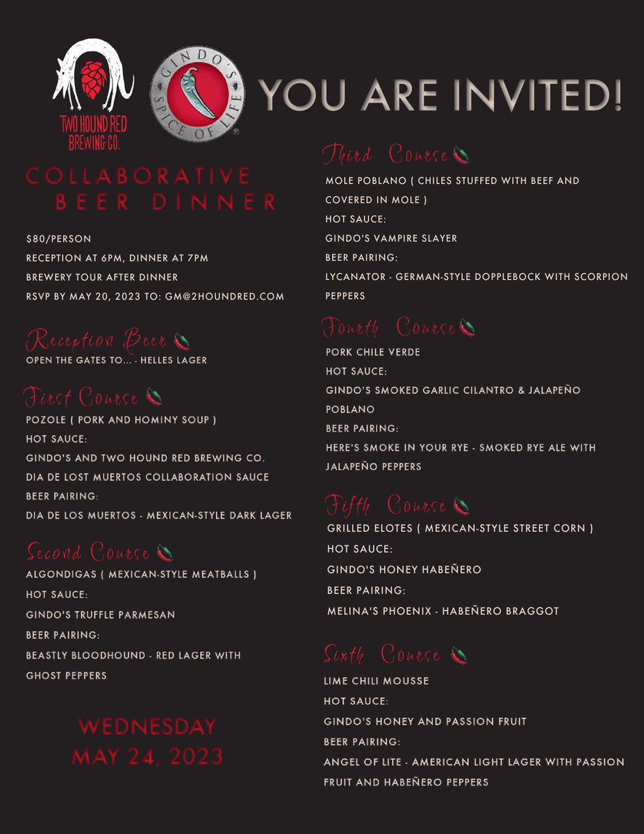 TwoHoundRed's tweet image. Our #beerdinner collab w/Gindo’s hot sauce is 5/24!  Reserve today! In the city? Take the train, we’re a few blocks from the station in downtown #GlenEllyn. Unique #beer, #hotsauce &amp;amp;food pairings complete w/a guided tour of the #brewery! #Chicago #ilcraftbeer #craftbeerculture