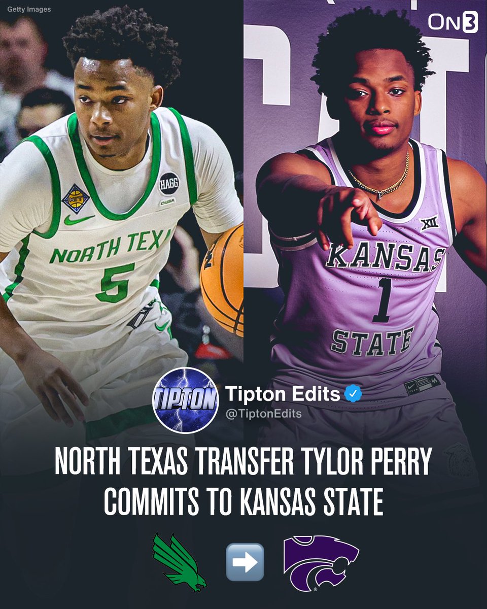 NEWS: North Texas transfer Tylor Perry has committed to Kansas State, he tells <a href="/on3/"></a>. 

Averaged 17.3 PPG this past season while shooting 41% from three.

Story w/ quotes: on3.com/college/kansas…