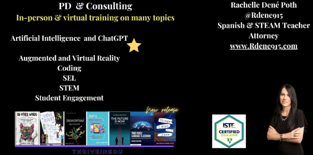Rdene915's tweet photo. I'm scheduling PD and small group sessions for teachers to learn about #AI #chatgpt. How can we create learning experiences for students, and understand the benefits and concerns? Schedule a session today! #education #edtech #aiineducation #aiedutech https://t.co/oa14e9C3xe