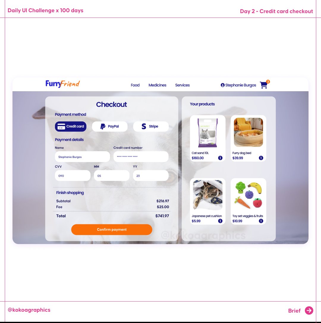 kokoagraphics's tweet photo. Hello 😊 how are you all? Here is my design of the second day of the UI challenge ☺️ I'm having fun with it. 

#dailyui #dailyui002 #uidesigner #uxdesigner #figma #petshop https://t.co/6V6SiwvCwr