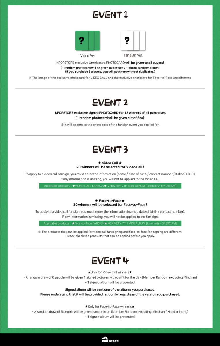 VERIVERY 7TH MINI ALBUM [Liminality - EP.DREAM] 발매기념 Video Call/대면 Fansign Event💿

🗓응모기간 :05.03 12:00PM ~05.15 11:59PM(KST)
💚사인회일정 :
   Video Call✔05.27 6:30PM
   Face-to-Face✔05.27 8:00PM
🔗bit.ly/3rAKBt9

#베리베리 #VRVR #Crazy_Like_That