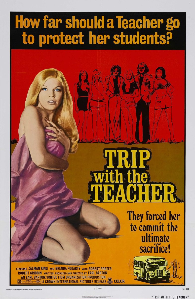 'How far should  a teacher go to protect her students?' 'TRIP WITH TEACHER(1975) aka DEADLY FIELD TRIP. #NationalTeacherDay #Sexploitation #Exploitation #MoviePoster