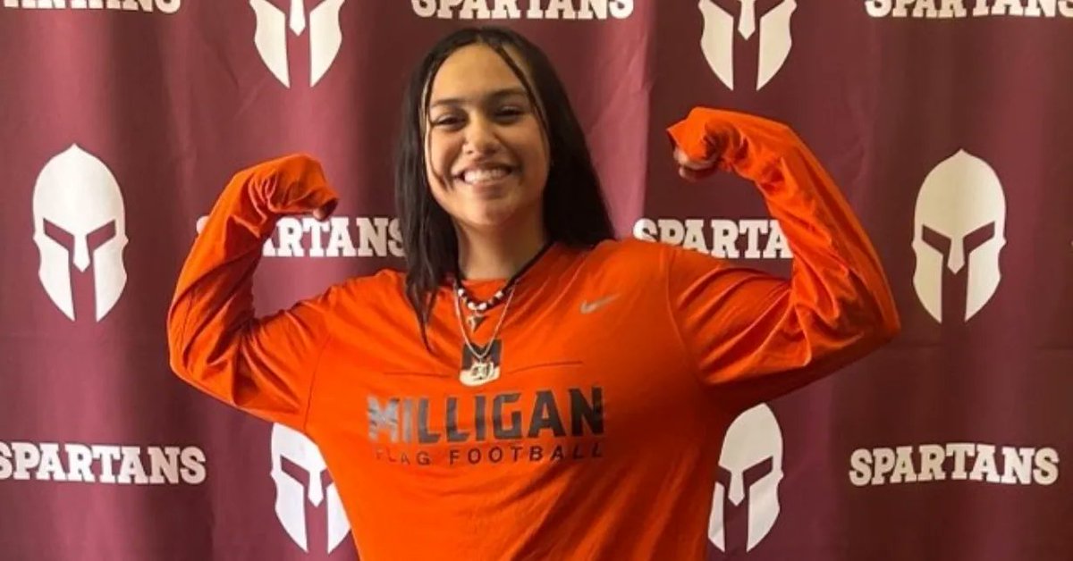 MilliganWFlagFB's tweet photo. WE got BETTER today!  Excited to announce our newest class of '23 signee @KiaraSagapolu Special thanks to her family, coaches, teammates, &amp; @CimarrOnSpartan for making this day so special.   #wewill #bleedorangeandblack https://t.co/GYqaU1eClu