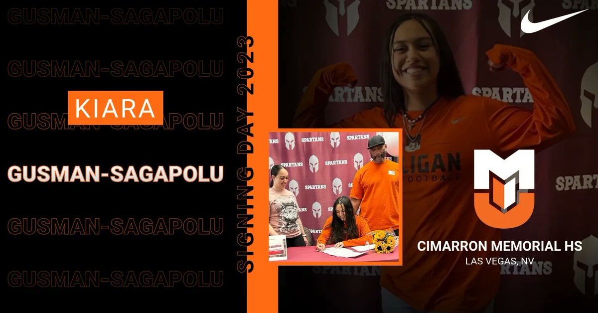 MilliganWFlagFB's tweet photo. WE got BETTER today!  Excited to announce our newest class of '23 signee @KiaraSagapolu Special thanks to her family, coaches, teammates, &amp; @CimarrOnSpartan for making this day so special.   #wewill #bleedorangeandblack https://t.co/GYqaU1eClu