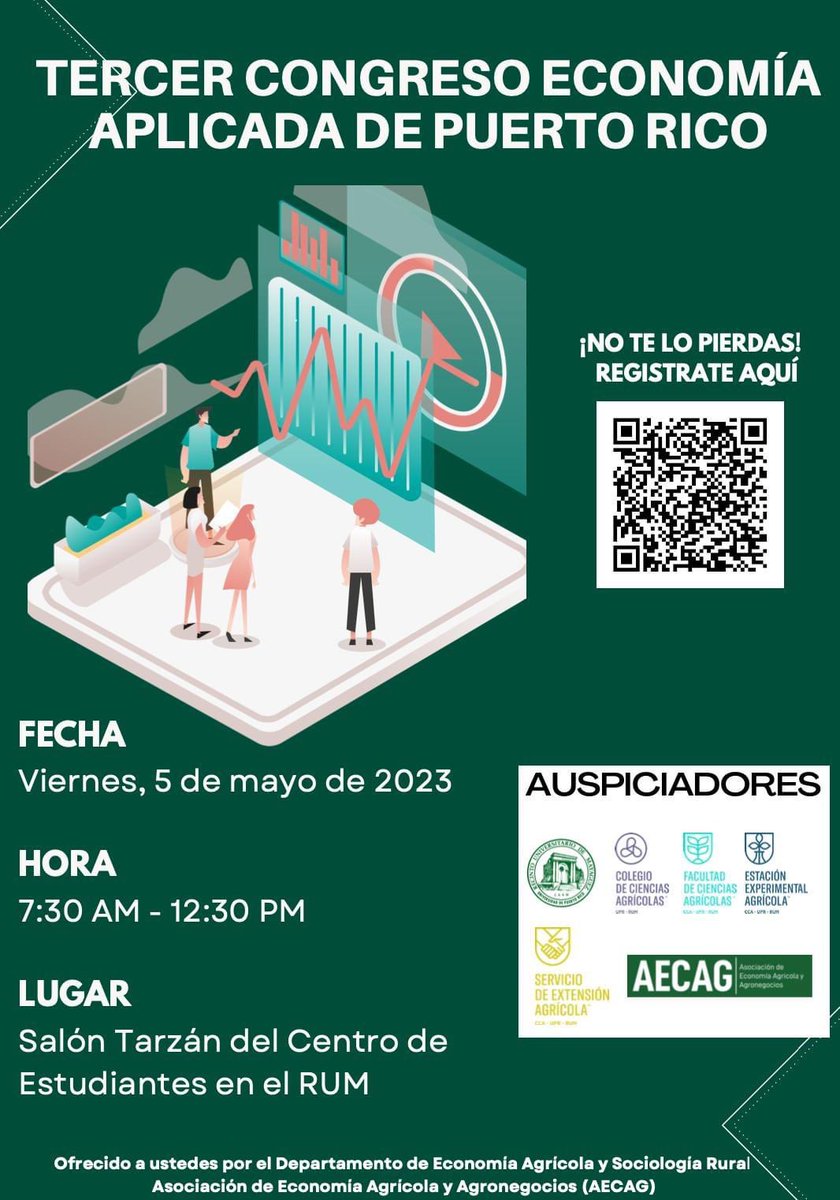 La <a href="/Economistas_PR/">Asociación de Economistas de Puerto Rico</a> se une a los auspiciadores y les invita al III Congreso de Economía Aplicada de Puerto Rico.

El evento tendrá lugar este viernes, 5 de mayo de 2023, en el Salón Tarzán del Centro de Estudiantes en el Recinto Universitario de Mayagüez entre 7:30 AM y 12:30 PM.
