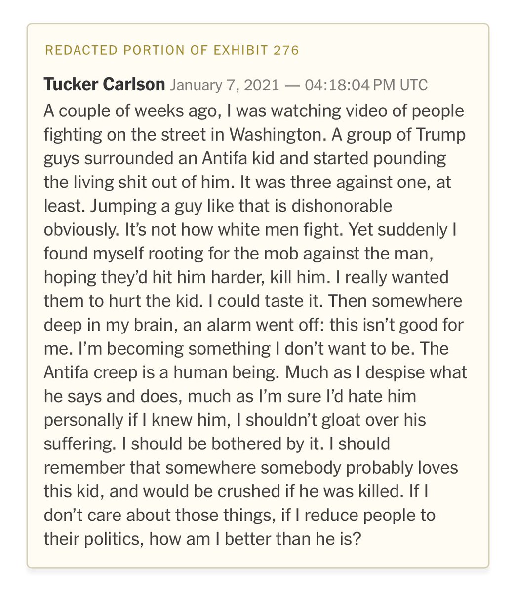 aidnmclaughlin's tweet photo. This is the Tucker Carlson text, according to the Times, that “alarmed the Fox board” https://t.co/rtOtt9OijK
