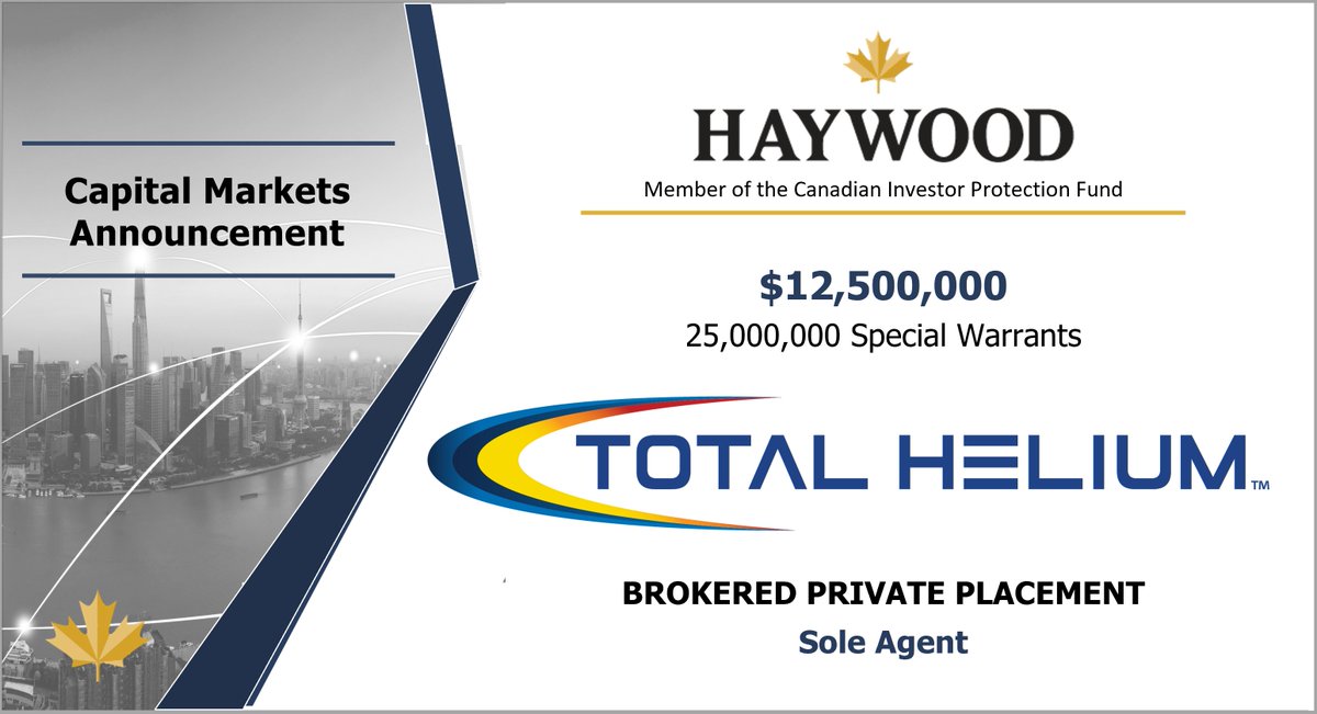 HaywoodSec's tweet photo. Haywood would like to congratulate @TotalHelium on the closing of its brokered private placement, with the proceeds being directed to the acquisition of a joint venture interest in the Pinta South Helium Project in Arizona. $TOH.V
#TotalHelium #EquityFinancing #Helium $TOH https://t.co/BGwa5Lp3Ek
