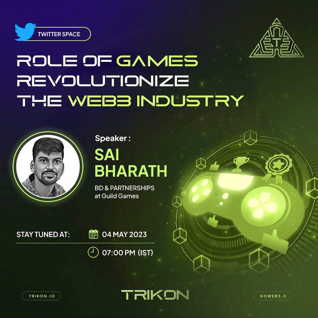 🚨Attention Community

🎉We are thrilled to announce our next Twitter spaces session with the <a href="/GuildGamesdao/">Guild Games</a> team on "Role of games revolutionize the web3 industry"🎮

🗓️: 04-05-2023
⏰: 07:00PM IST
🗣️: Sai Bharath 
🔗: x.com/i/spaces/1PlKQ…

Set a reminder for these spaces