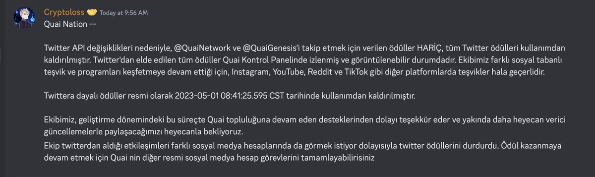 🚨.<a href="/QuaiNetwork/">Quai Network ⚡️💵</a>  Severlerin Dikkatine!!

✨Güncel Twitter görevleri sadece:<a href="/QuaiNetwork/">Quai Network ⚡️💵</a> ve <a href="/QuaiGenesis/">Quai Genesis</a> takip et toplam 10 $QUAI Kazan!!

✨Qui sosyal medya twitter görevlerinde şöyle bir değişiklik olmuştur👇