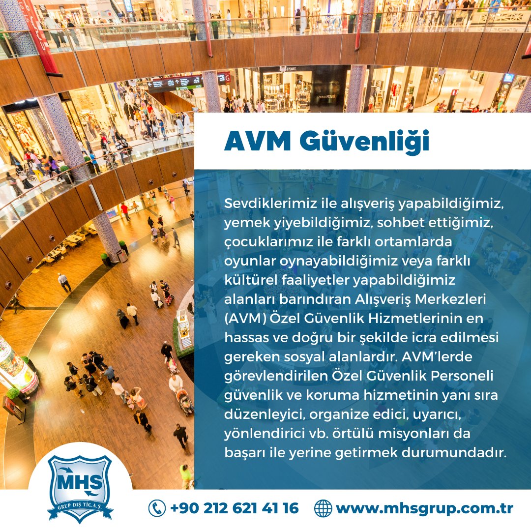 mhsgrup's tweet photo. AVM’lerde görevlendirilen güvenlik ve koruma hizmetinin yanı sıra düzenleyici, organize edici, uyarıcı, yönlendirici örtülü misyonlarıda başarı ile yerine getirmek durumundadır.

📞 +90 212 621 41 16
🌐 https://t.co/whhLDsZpN9

 #özelgüvenlik #güvenlik #mhsgrup #danisma https://t.co/0HrwXkpozw