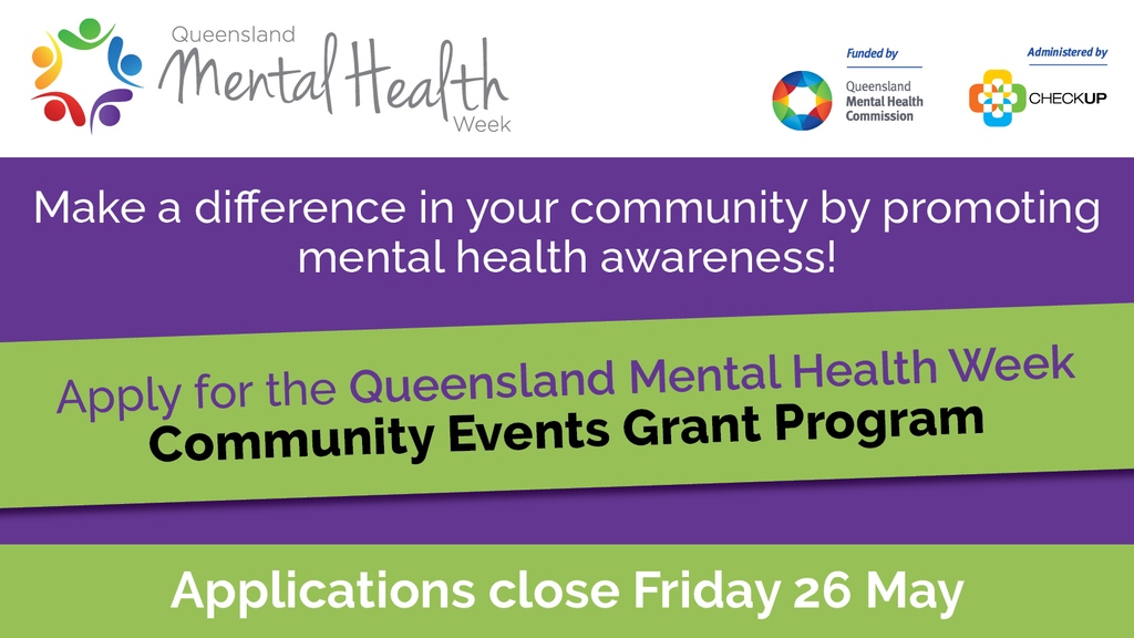 CheckUP Australia (@checkup_aust) on Twitter photo Do you have an event in mind for #QMHW ? You might be able to apply for a grant to boost your efforts!
Funded by the <a href="/Qld_MHC/">QMHC</a> & administered by <a href="/CheckUP_Aust/">CheckUP Australia</a> the <a href="/MHWeek/">Queensland Mental Health Week</a> Grant Program will provide over $100k in grants to boost community #mentalhealth > bit.ly/3mRUvIl Do you have an event in mind for #QMHW ? You might be able to apply for a grant to boost your efforts!
Funded by the <a href="/Qld_MHC/">QMHC</a> & administered by <a href="/CheckUP_Aust/">CheckUP Australia</a> the <a href="/MHWeek/">Queensland Mental Health Week</a> Grant Program will provide over $100k in grants to boost community #mentalhealth > bit.ly/3mRUvIl
